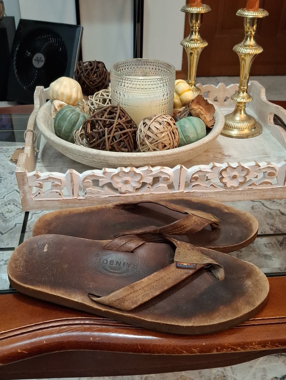 Rainbow Men's Brown Leather Flip-Flops Size Large